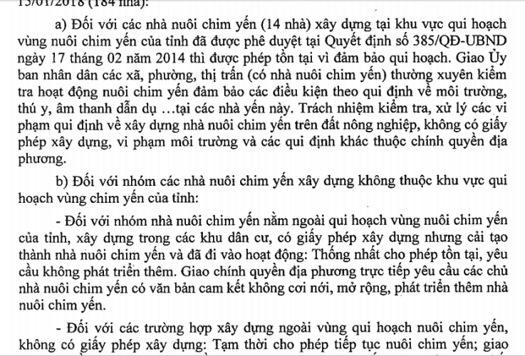Kết luận tại cuộc họp giải quyết các vấn đề quản lý quy hoạch vùng nuôi chim yến của ông Trần Quốc Nam, Phó Chủ tịch UBND tỉnh Ninh Thuận.